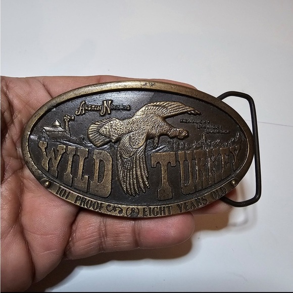 Vintage Austin Nichols Wild Turkey Oval Belt Buckle 1974 Bergamot Brass Works - Picture 1 of 8